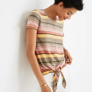 Madewell Texture & Thread Modern Tie-Front Top in Pink Kieran Stripe, size XS